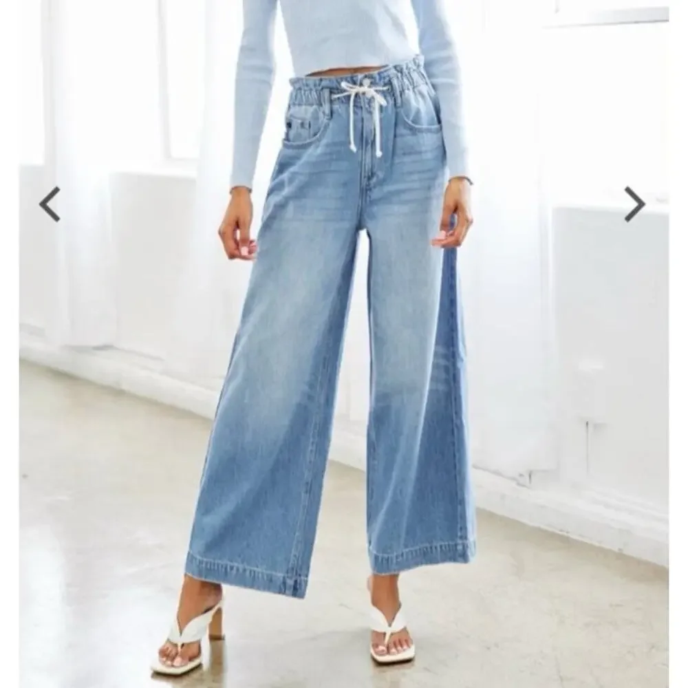KANCAN Jeans 26 Brayan Ultra High Rise Wide Leg Elastic Waist W/Drawstring NWT - Picture 1 of 15